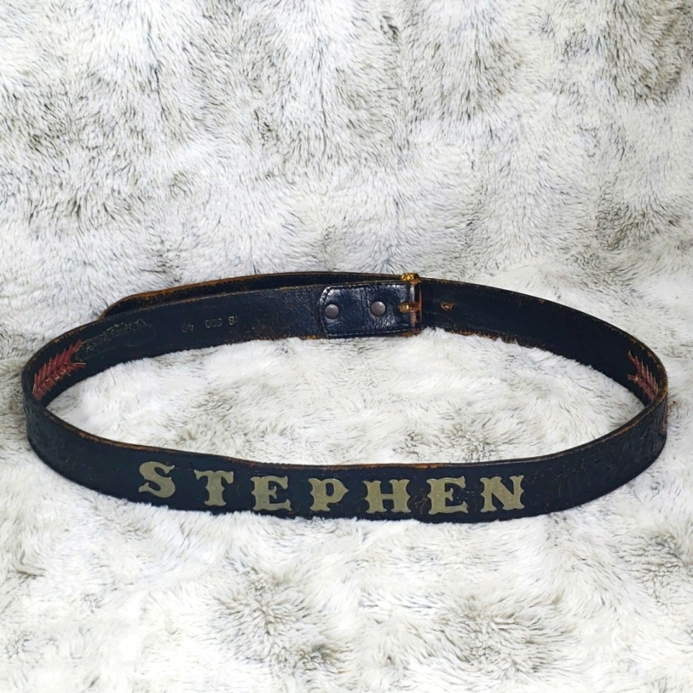 Antique Stephen Handmade Leather, Western Cowboy Black & Brown Men Belt B 508 40 - Picture 3 of 13
